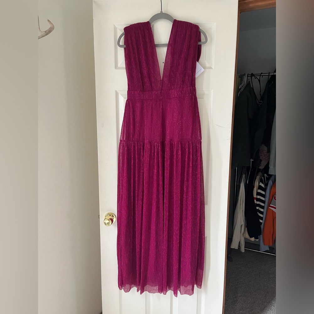 Karina Grimaldi Fuchsia Plunge V-Neck Maxi Dress